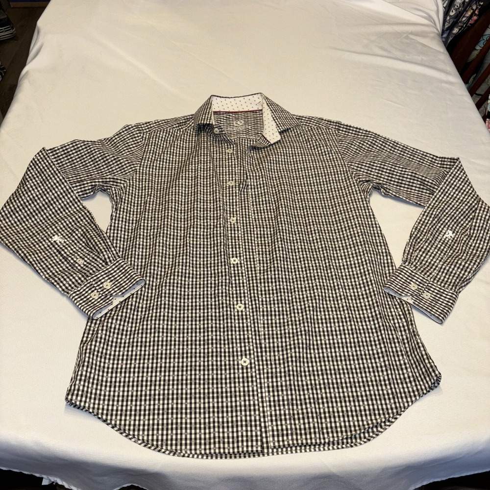 Bugatchi Men's 15 M Long Sleeve Button Down Fancy Striped Textured Embroidered